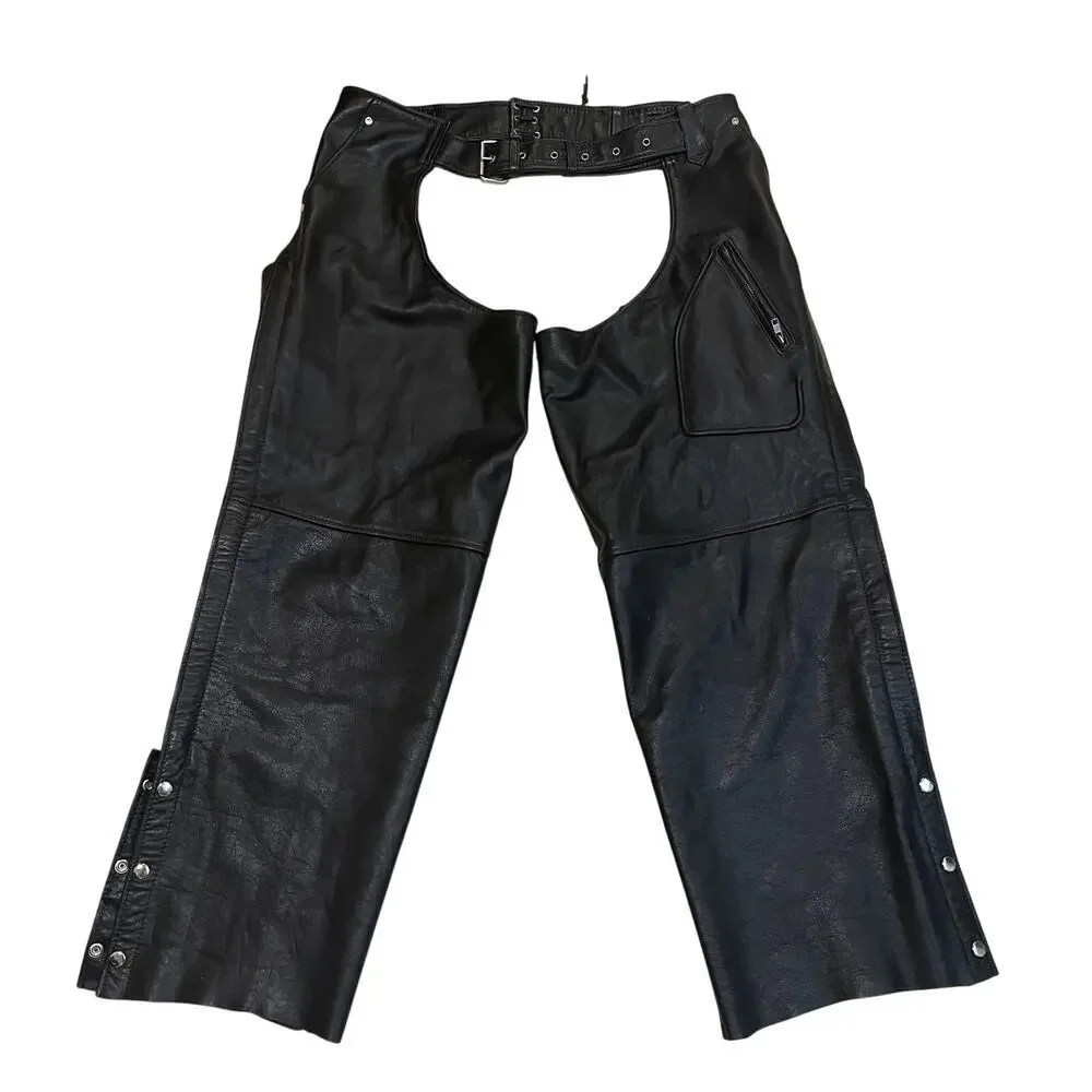 Vintage Leather Motorcycle Chaps | YKK Zippers, Mesh Lined, Adjustable Waist